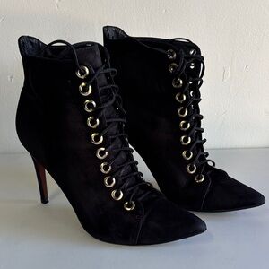 Chic Black Suede Lace-Up Stiletto Boots